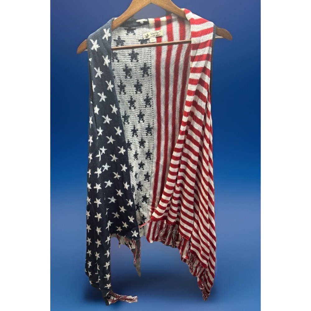 Women's Medium M Patriotic Fourth‎ of July 4th Vest American Flag Fringe USA red